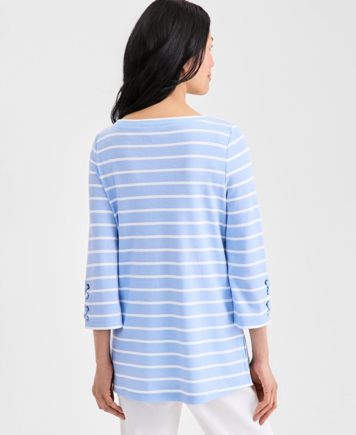 Style & Co Women's Striped Lace-Up-Sleeve Tunic, Macy's Exclusive