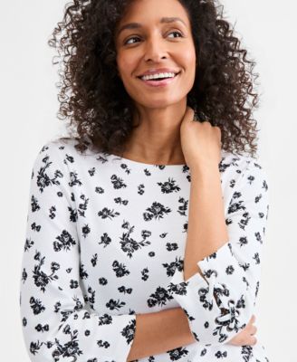 Petite Tie-Detail Boat Neck Tunic Top