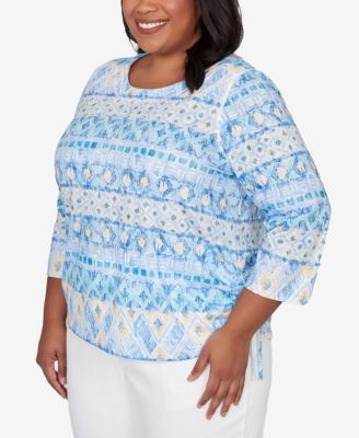 Plus Size Classic Ikat Biadere Tie Ruched Top