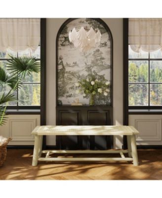 Farmhouse Wood Rattan Bench - 59 Inch