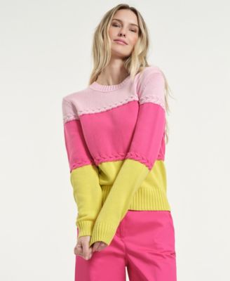 Women's Braided Color-Block Crewneck Sweater