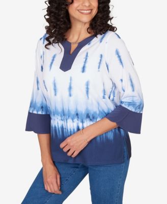 Women's Classic Tie Dye Border Split Neck Top