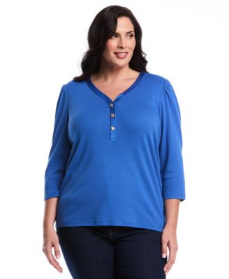 Plus Size Plus Size 3/4 Puff Sleeve V-Neck Top
