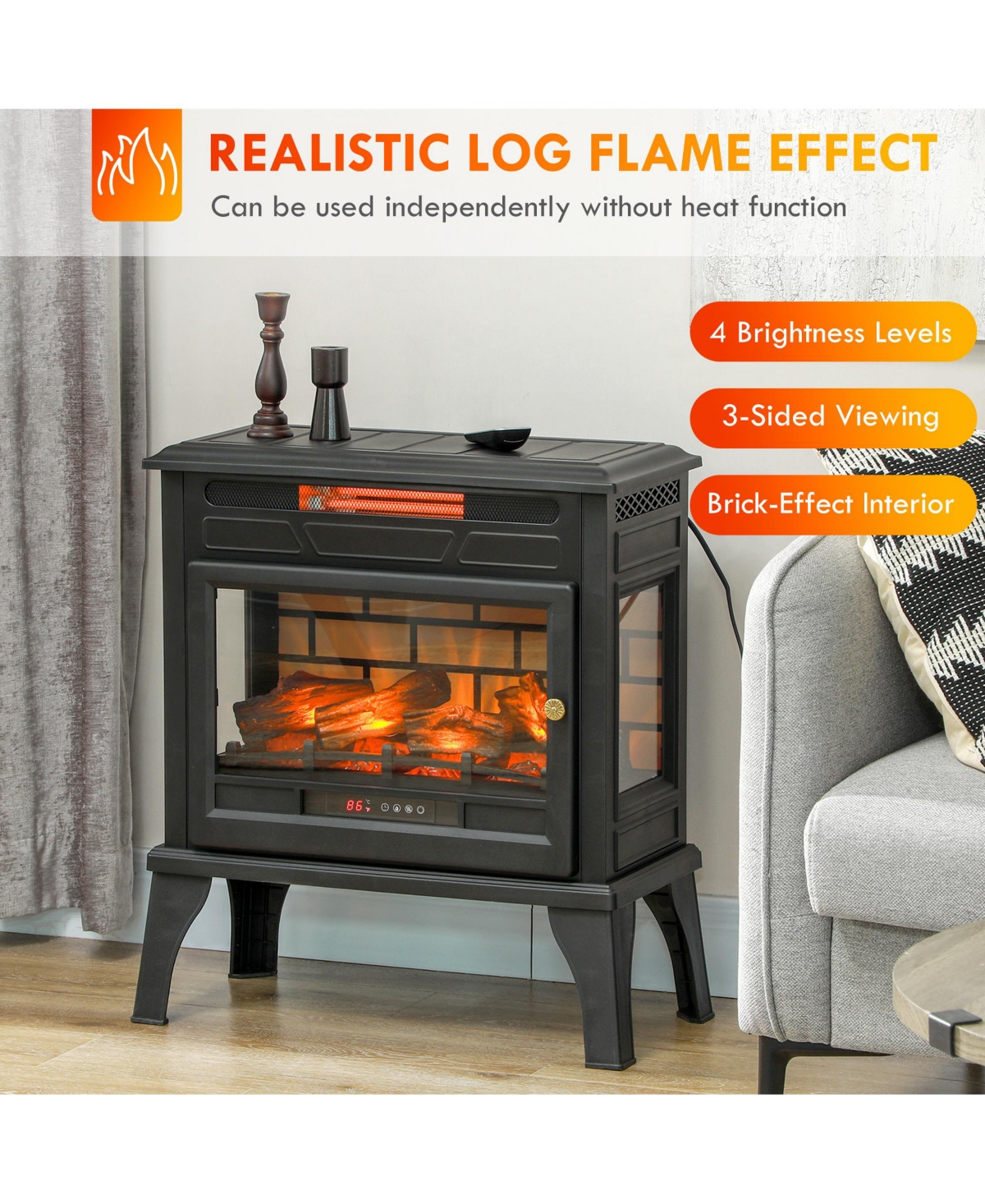 Homcom 24" Freesding Electric Fireplace Stove w/ Realistic Flame
