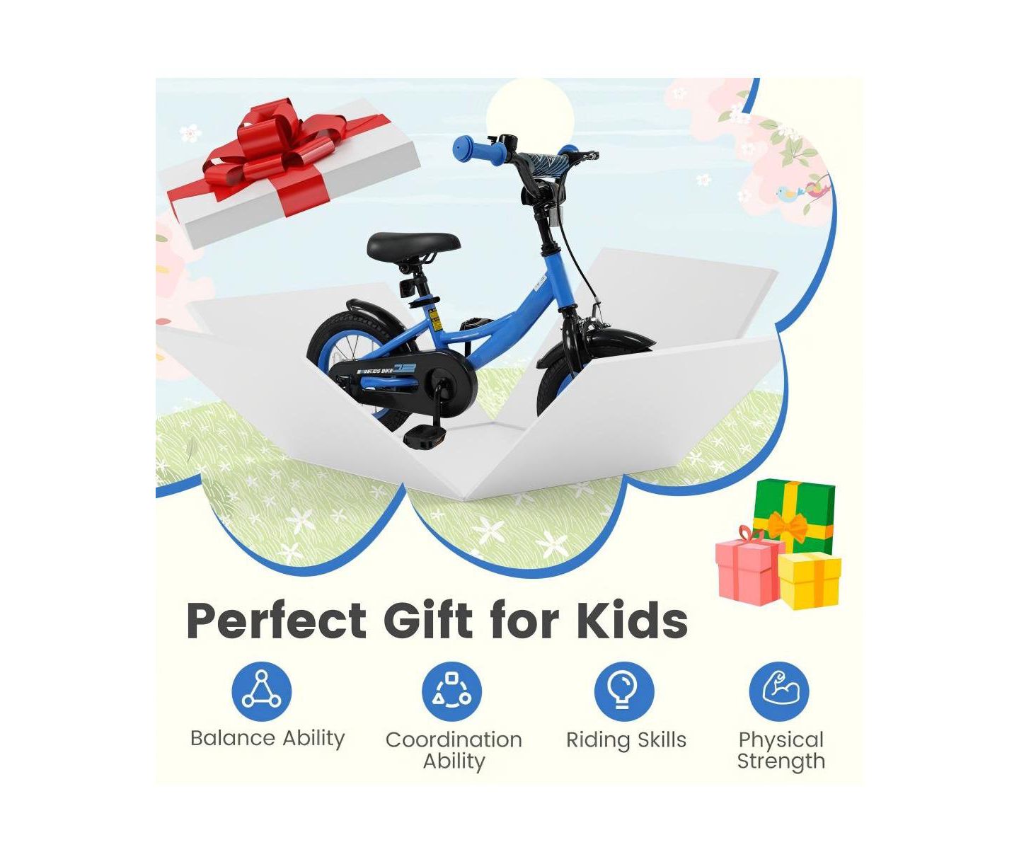 Детская игрушка HONGGE Adjustable Kids Bike with Training Wheels and Coaster Brake, Ages 3+, цвет: Синий — фото 10