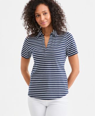 Women's Striped Short-Sleeve Polo Shirt, Macy's  Exclusive