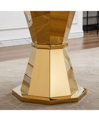 47" Round Marble Dining Table, Gold Base