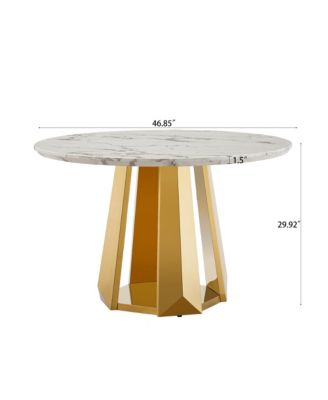  47" Round Marble Dining Table, Gold Base