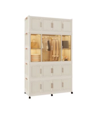 Portable Wardrobe Closet Organizer, 17 Cubes & Rod, Hangers, White