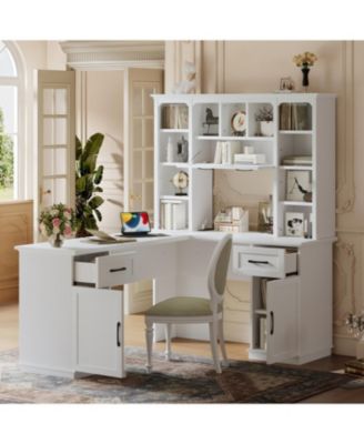 L-Shaped Desk w/ Cabinets, Drawers, Shelves & Flip-Up Storage