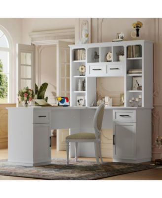 L-Shaped Desk w/ Cabinets, Drawers, Shelves & Flip-Up Storage