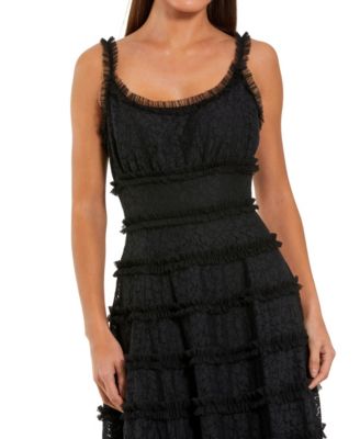 Women's Sleeveless Lace A Line Midi Dress With Ruffles