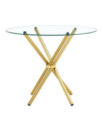 Round Clear Glass Dining Table with Gold Ring Legs