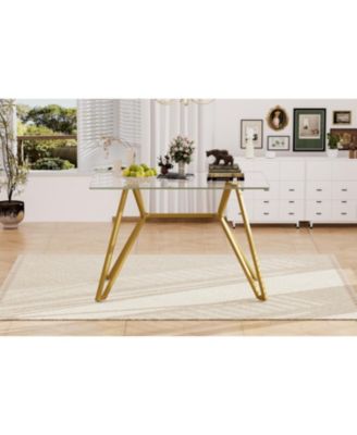 47.3" Rectangular Glass Dining Table - Gold