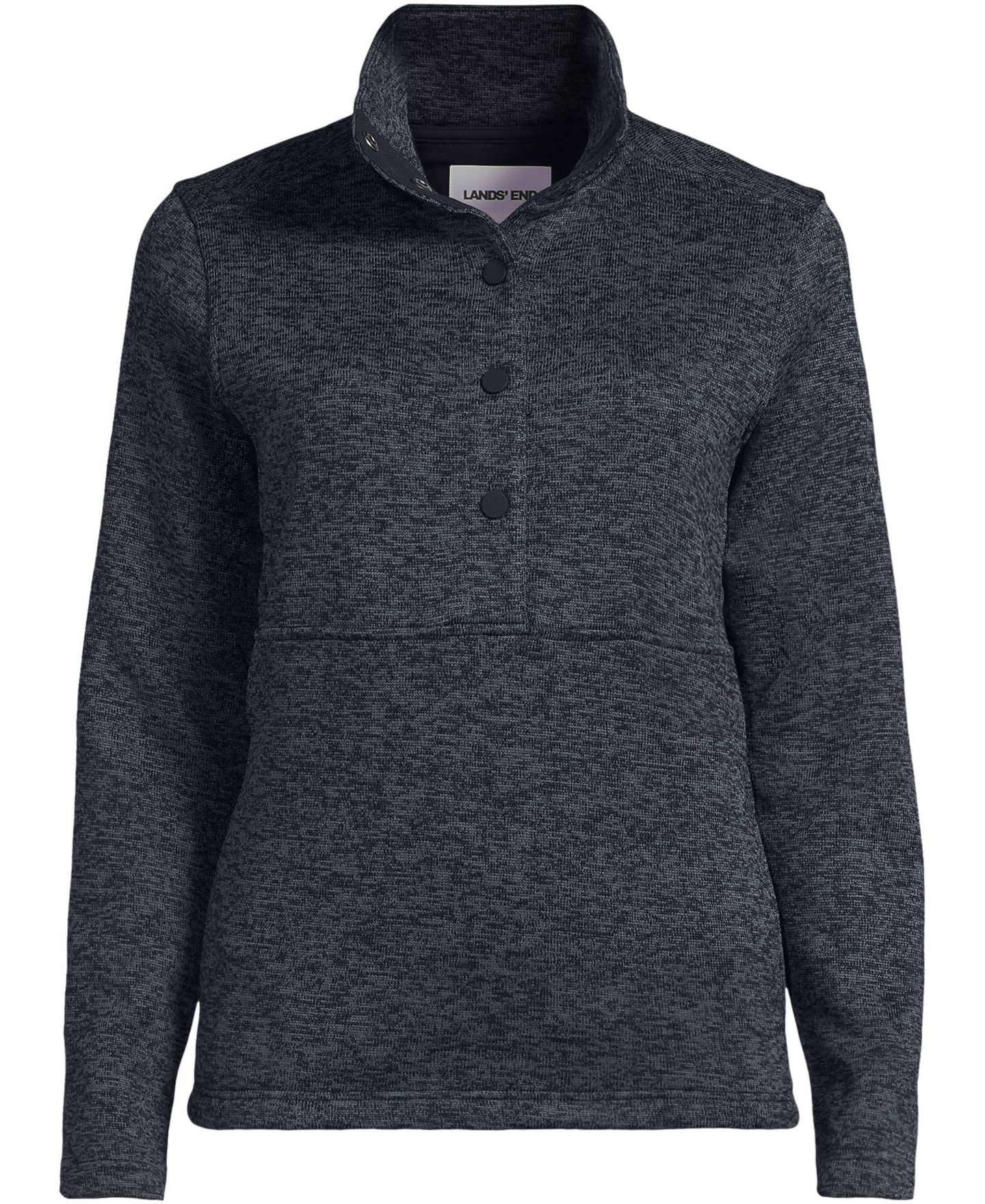 Женская куртка Lands' End Sweater Fleece Snap Neck Pullover, цвет: Чёрный меланжевый — фото 2