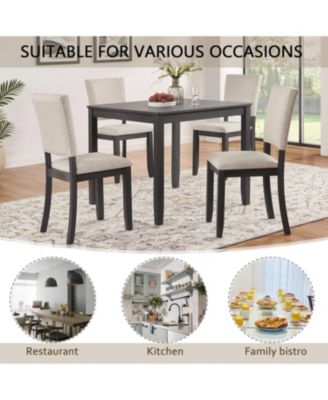 Modern 4-Person Dining Set - Black & Beige