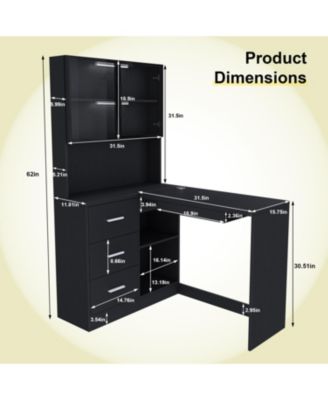 Streamdale L-Shaped Corner Desk with LED, USB, Keyboard Tray - Black