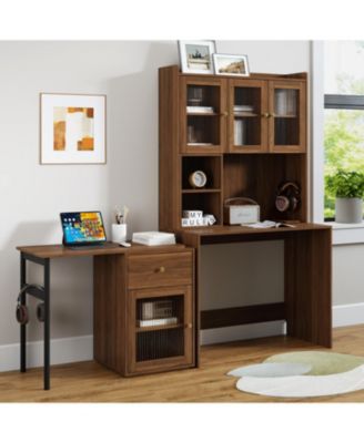 Streamdale Computer Desk with Hutch, Rotating Desktop, Large Workspace