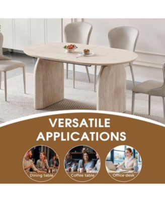 Streamdale Wood Extendable Dining Table, Oval Kitchen Table with Dual-Pillar Design