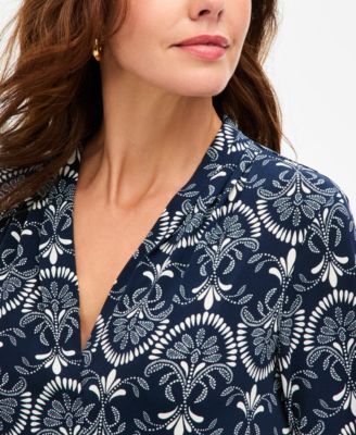 Women's Printed 3/4 Sleeve V-Neck Knit Top