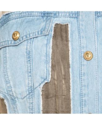 Women's Bicolor Sheer Silk Panelled Denim Trim Shirt Dress