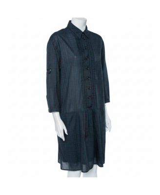 Women's Checkered Cotton Pintuck Detail Shift Dress