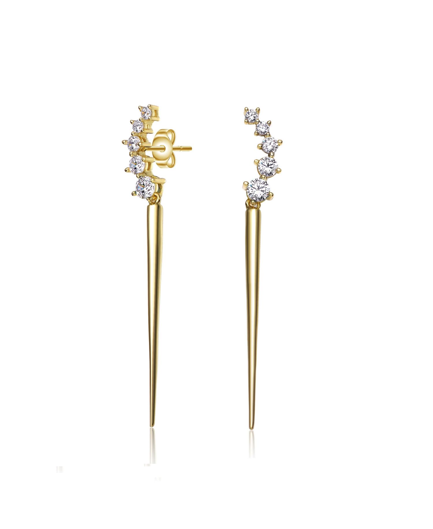 Striking 14K Gold Plated CZ Waterfall Spike Drop Earrings
