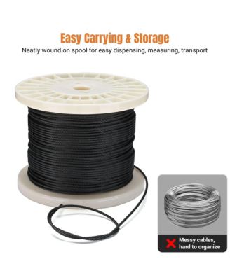 500-ft 1/8" T316 Stainless Steel Cable 7x7 Wire Rope for Deck Railing - Black
