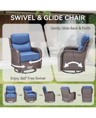 Gymojoy Crescent Swivel Glider All-Weather PE Wicker Patio Conversation Set with Olefin 6 In. Thick Cushions/Sofa (5-Piece)