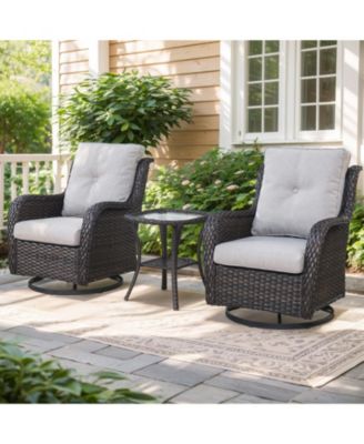 ArcLine Wicker Swivel Glider Outdoor Rocking Chair with CushionGuard Olefin Cushion and Side Table (3-Piece