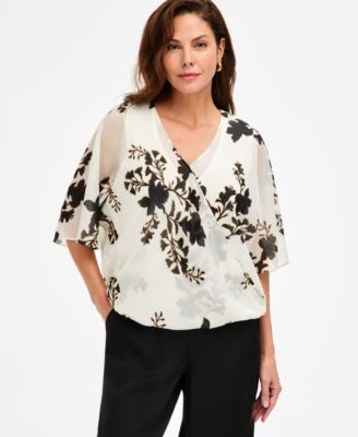 Women's Surplice V-Neck Elbow-Sleeve Top