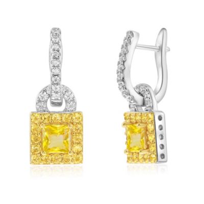 Suzy Levian Sterling Cubic Zirconia Square Halo Drop Dangle Earrings