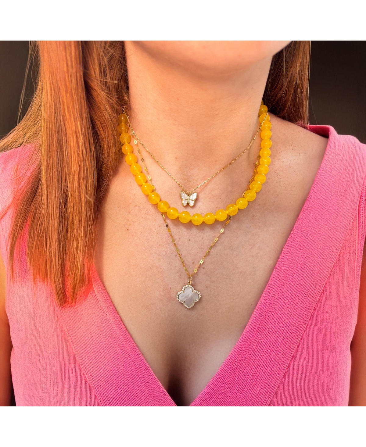 The Lovery Yellow Onyx Knotted Bead Necklace 14K Gold