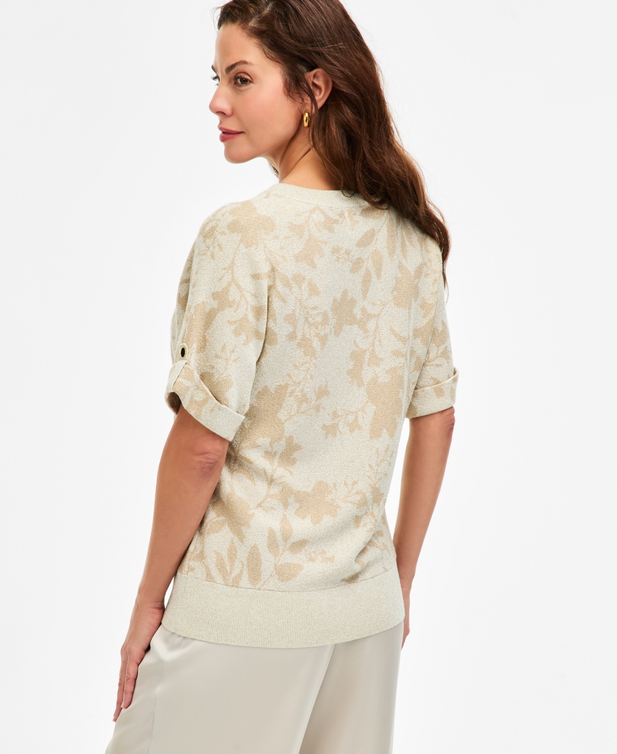 Jm Collection Women's Printed Metallic Roll-Cuff Sweater, Macy's Exclusive