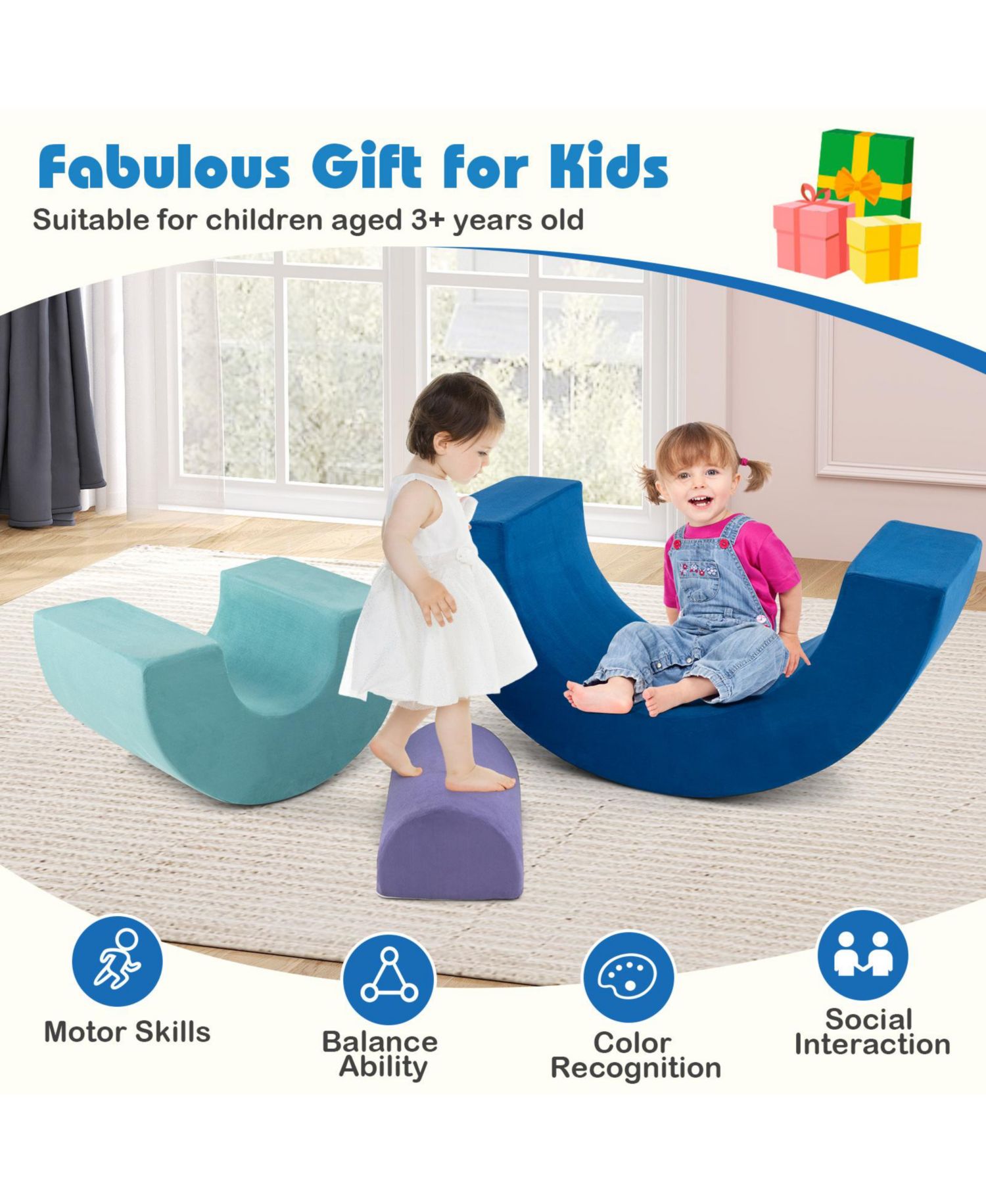 Kids Rainbow Foam Climber Washable Covers, 3-Piece Set