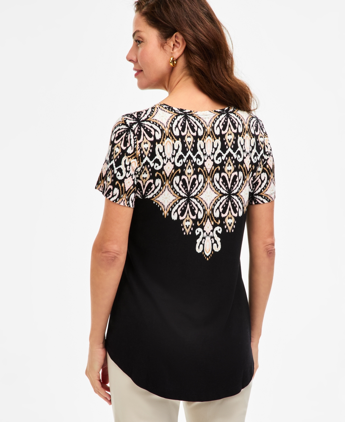 Jm Collection Women's Printed Scoop-Neck Short Sleeve Top, Macy's Exclusive