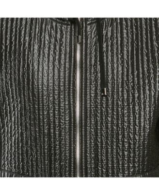 Men's Black Quilted Nylon Zip Front Hooded Jacket