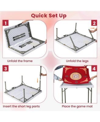35 Inch Folding Mahjong Table for 4 Players with Cup Holders