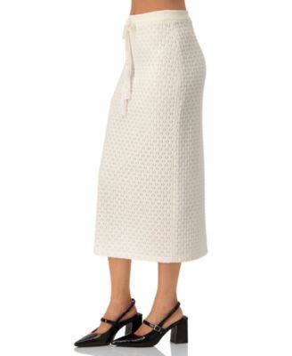 Women's Knit Midi Skirt with Tassel Tie Waist