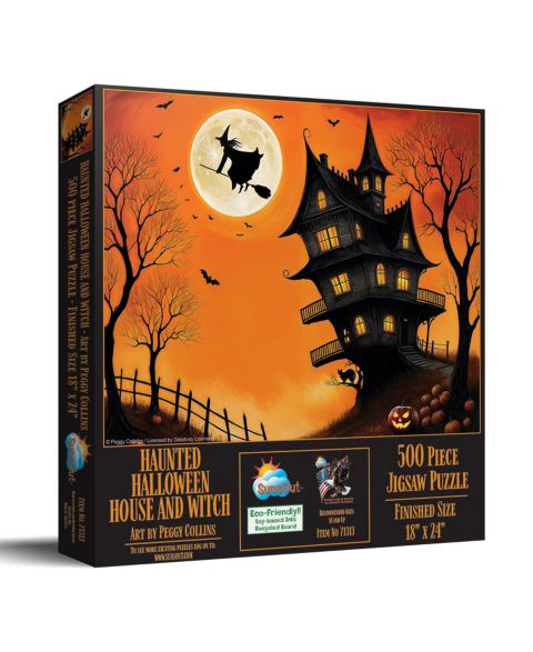 Детский пазл SunsOut Haunted Halloween House and Witch 500 Piece Jigsaw Puzzle, от 15 лет