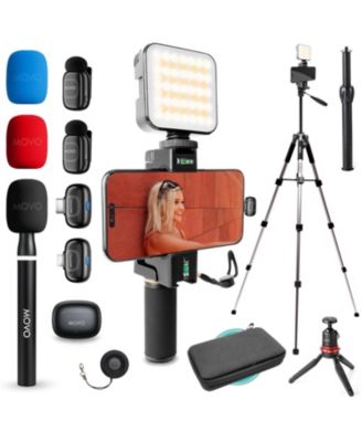 iVlogger-PRO Wireless Vlogging Kit for iPhone/Android with Dual Wireless Mics, RGB Light, Fullsize Tripod + More