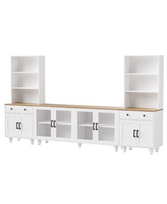 Streamdale Farmhouse TV Stand with Gourd-Shaped Legs & Bookshelves, White