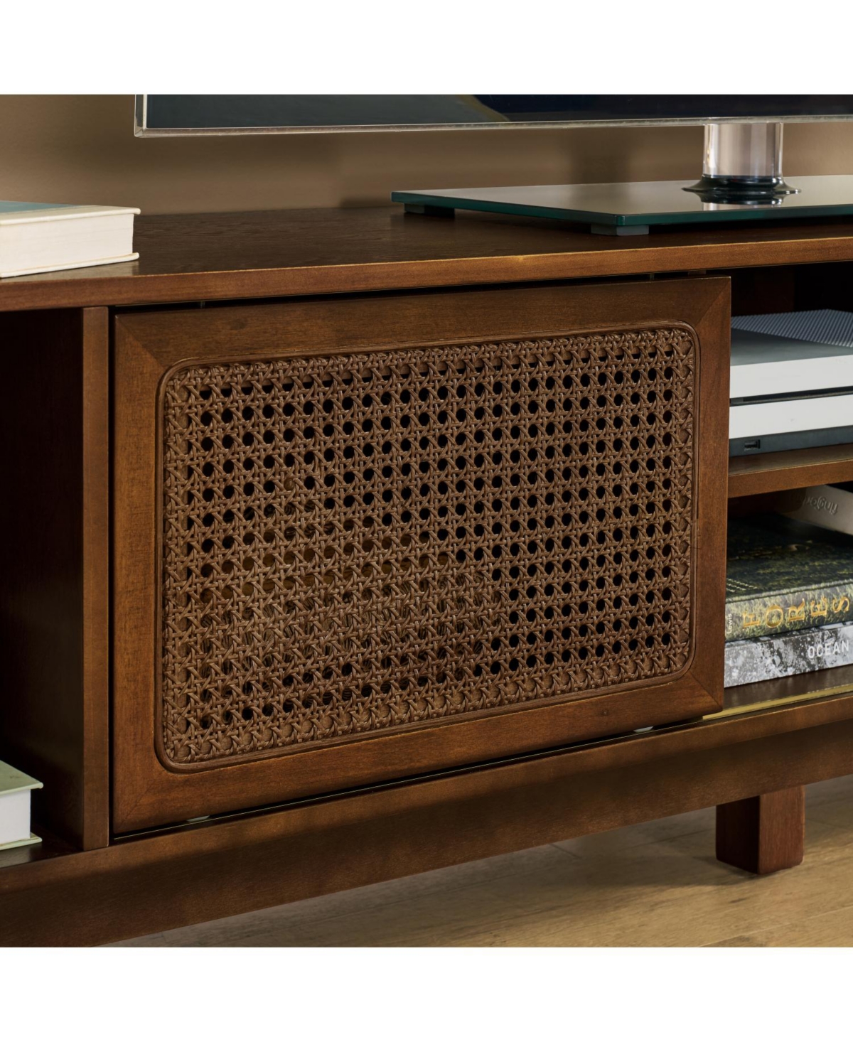 Streamdale Furniture Rattan Tv Stand for 75" TVs - Walnut