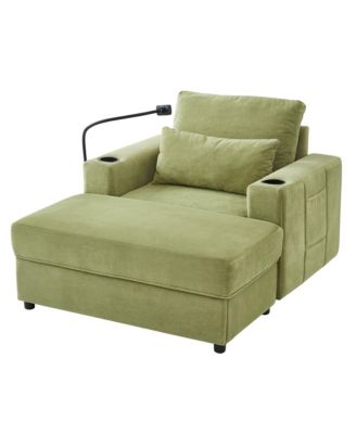 Modern Green Armchair with Ottoman, USB Ports & Cup Holders