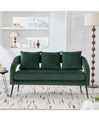 Velvet Loveseat Settee with Pillows - Green