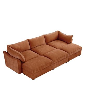 3-Seat Sofa w/ Ottomans & Storage - Chenille Orange