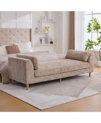 Streamdale Upholstered End of Bed Bench with Armrests & Bolster Pillows - Wheat