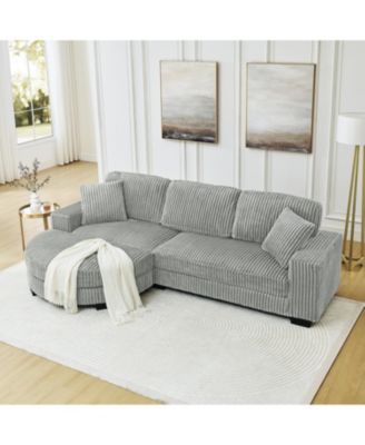 Corduroy Tufted Sleeper Sectional Sofa, L-Shaped, Gray