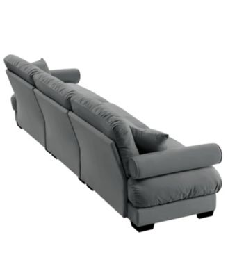 Large Modern Velvet Sofa with Pillows - Grey