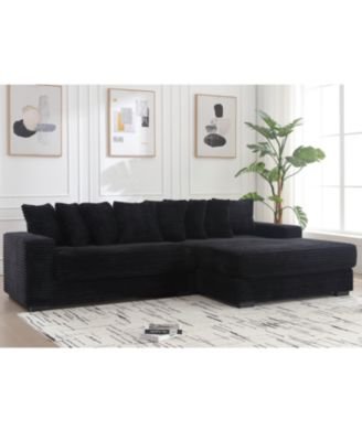 Streamdale Oversized Corduroy L Shaped Sofa with Chaise, Pillows, Corner Sofa - Black